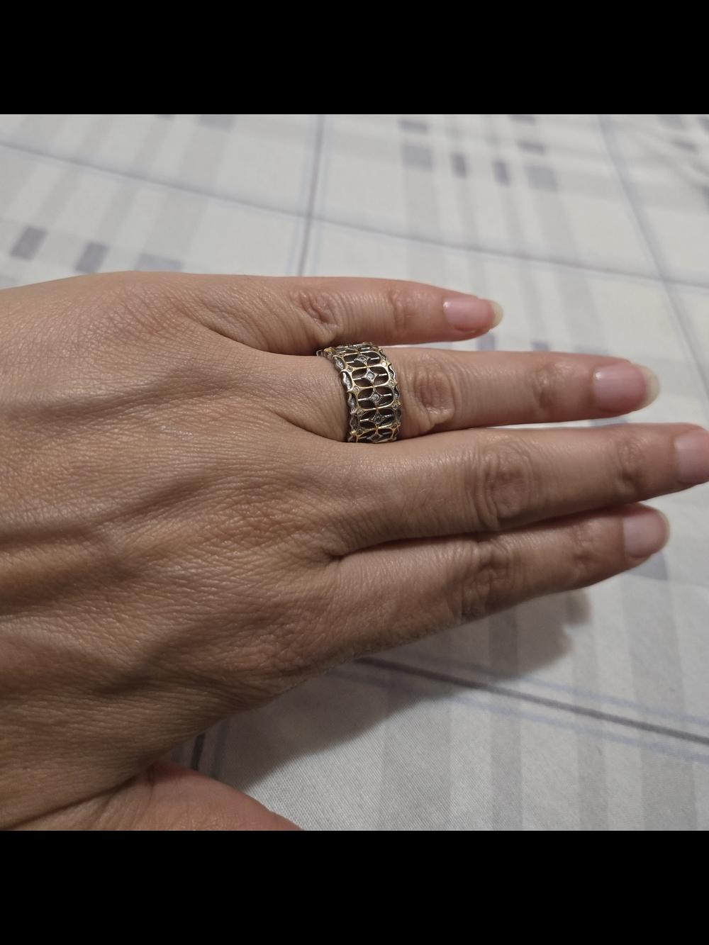 Silver Gold-Tone Filigree Wide Band Ring - Women's Fashion Ring